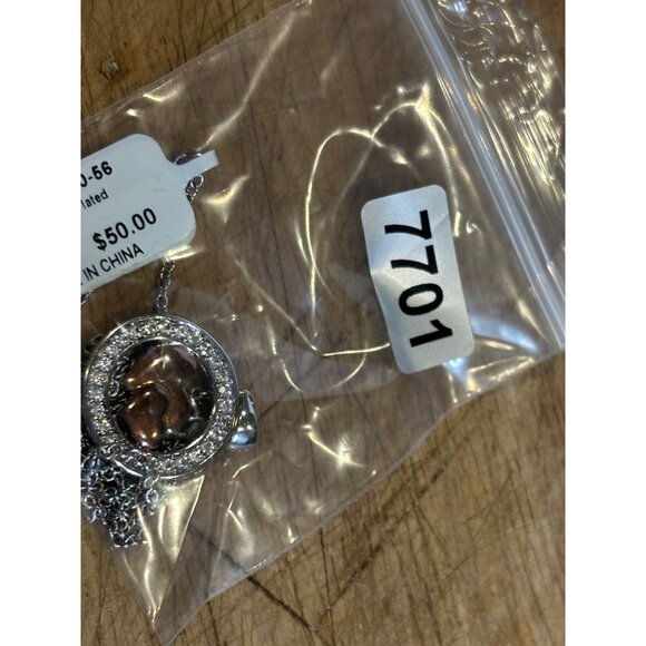 Fine Silver Plated Heart Pendant Necklace With Two-Tone Design & Crystal Accents - Picture 3 of 11